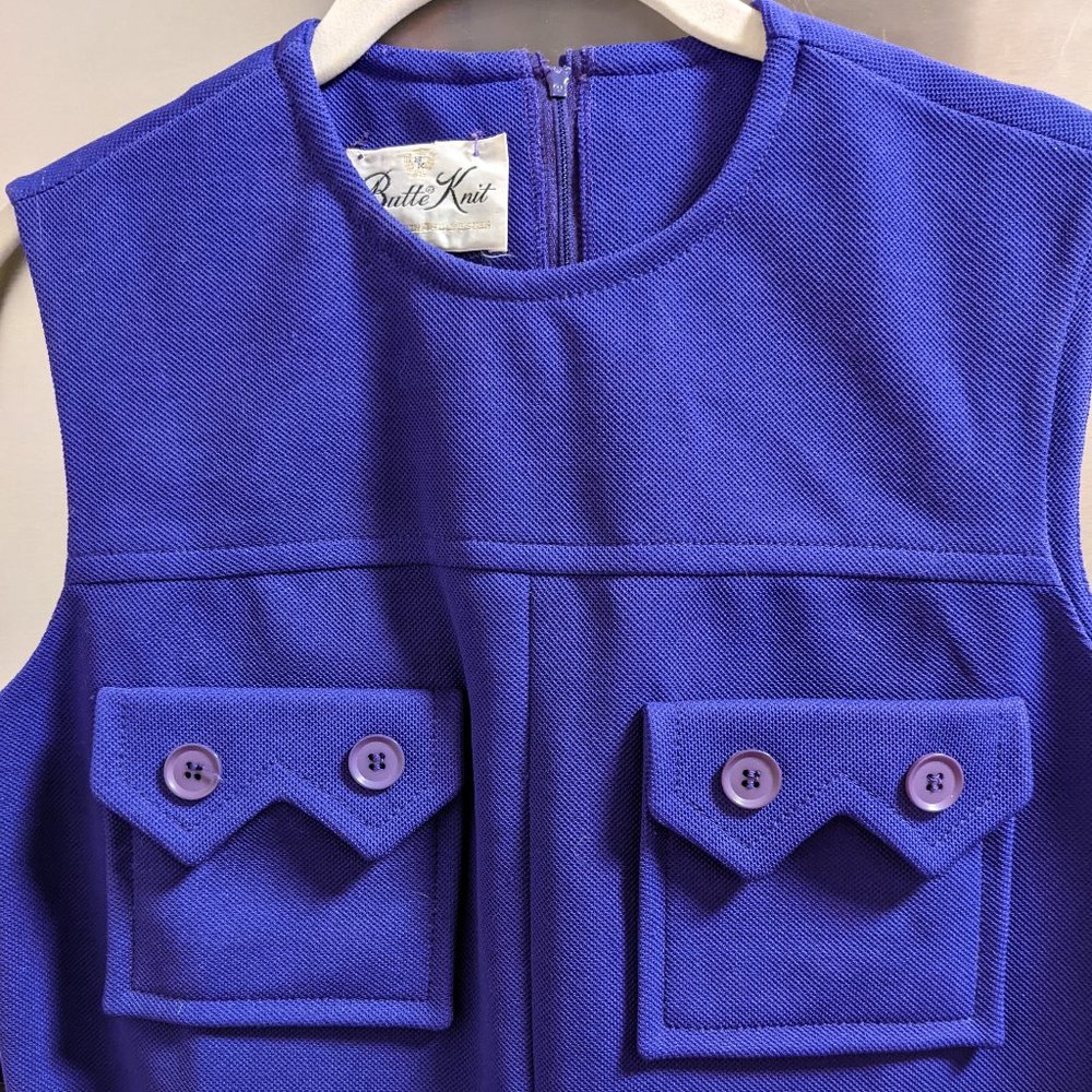 Very vintage, 1960's Butte Knit (BK) sleeveless purple dress, Size M